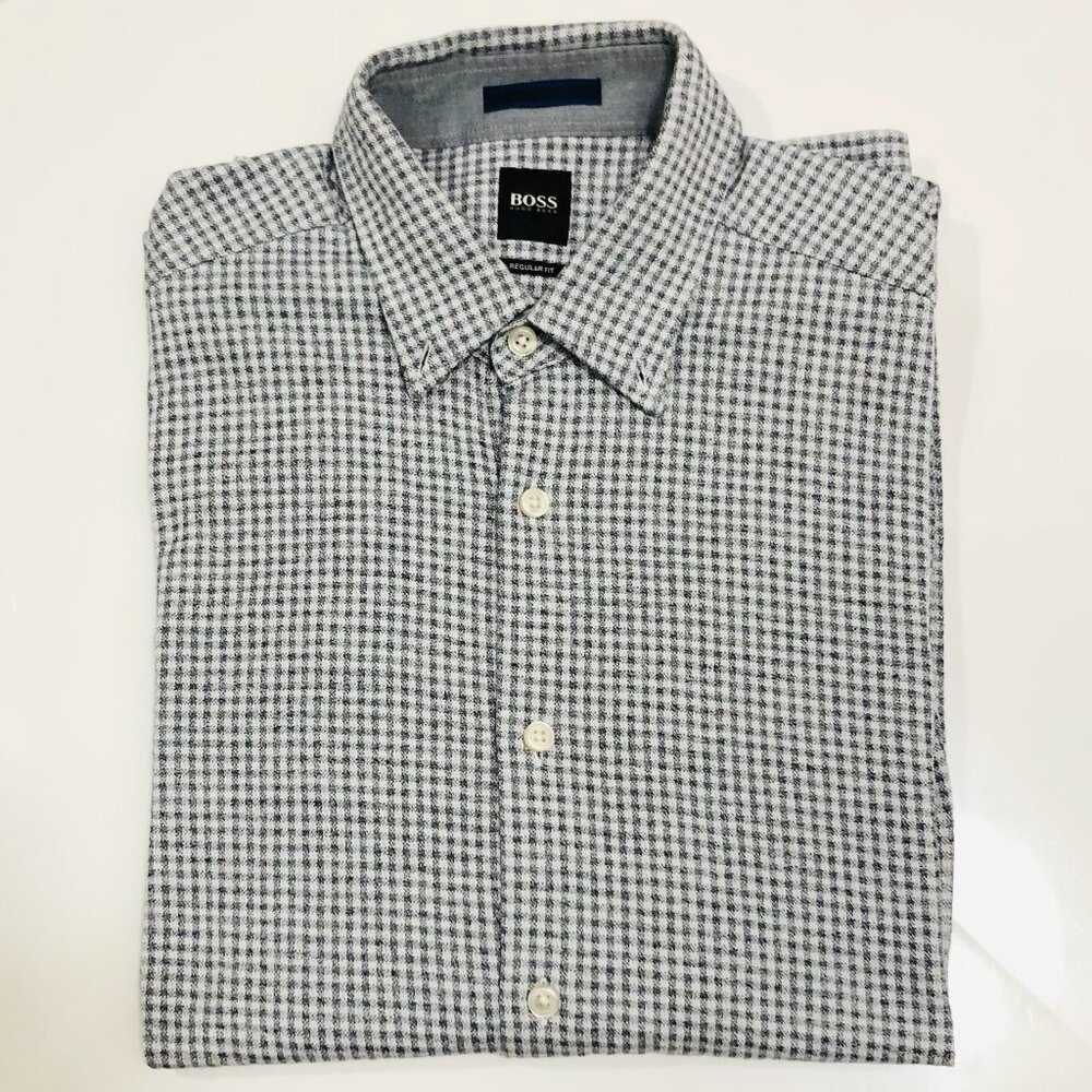 HUGO BOSS Men's Button Up Dress to Impress Shirt Plaid Long Sleeve Casual Sz M